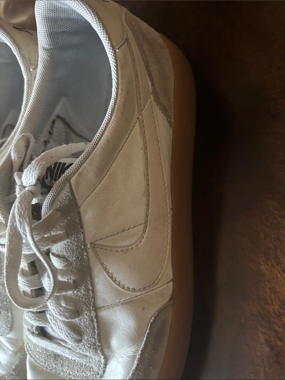 Nike Women’s White and Gray Leather Sneakers with Gum Sole
